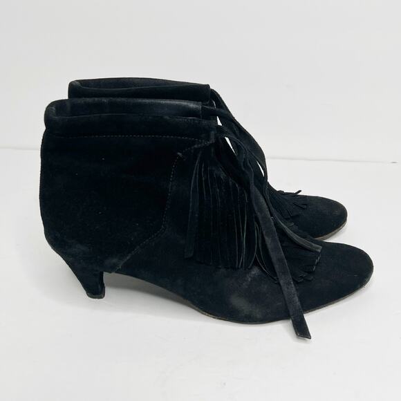 MAJE Fringed Heeled Ankle Bootie Boots Leather Suede Black Womens Size US 8 EU39 - Picture 2 of 10